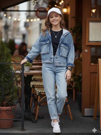 کت جین کلاه دار کد 9014