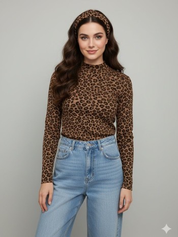 بلوز یقه سه سانت پلنگی کد:8005