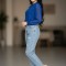 شلوار جین مام استایل زنانه آبی کد:7063