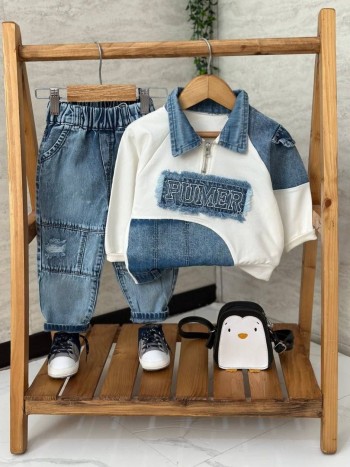 ست بلوز نیم زیپ با شلوار جین کد 10174